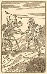 "Ein ungleicherer Kampf kann kaum sein: Christian muss gegen einen Engel kämpfen" aus "Die Pilgerreise von dieser Welt zu der, die kommen wird" von John Bunyan